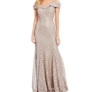 Off-the-Shoulder Sweetheart Neck Lace Gown-R & M Richards